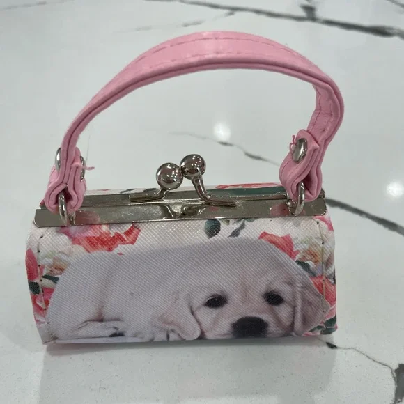 Tic Toc Pink Puppy Print Kiss Lock Lipstick/Change Purse/Bag Charm No Callouts - Picture 1 of 13